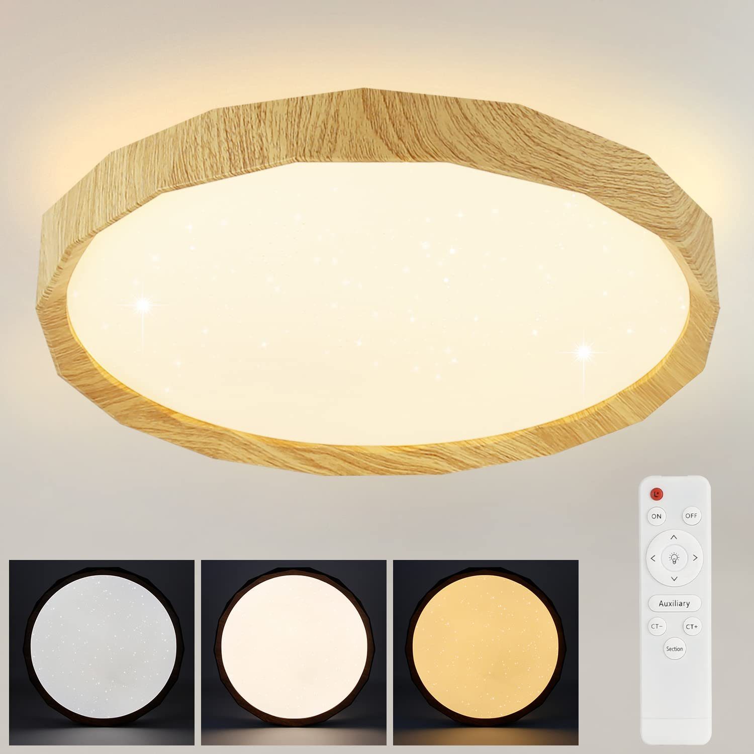 NETTLIFE LED - taklampa, för vardagsrummet - Träimitation, vardagsrumslampa, Ø40cm sovrum Taklampa 43W