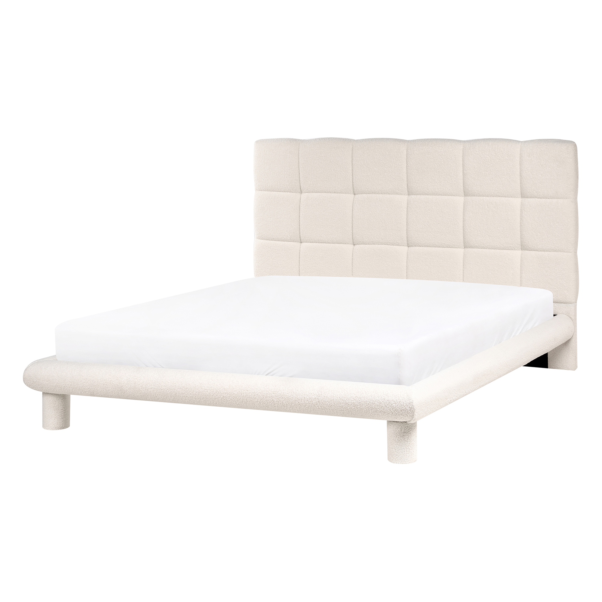 Säng med lamellram Bouclé CRESSAT 140 x 200 cm Off-White