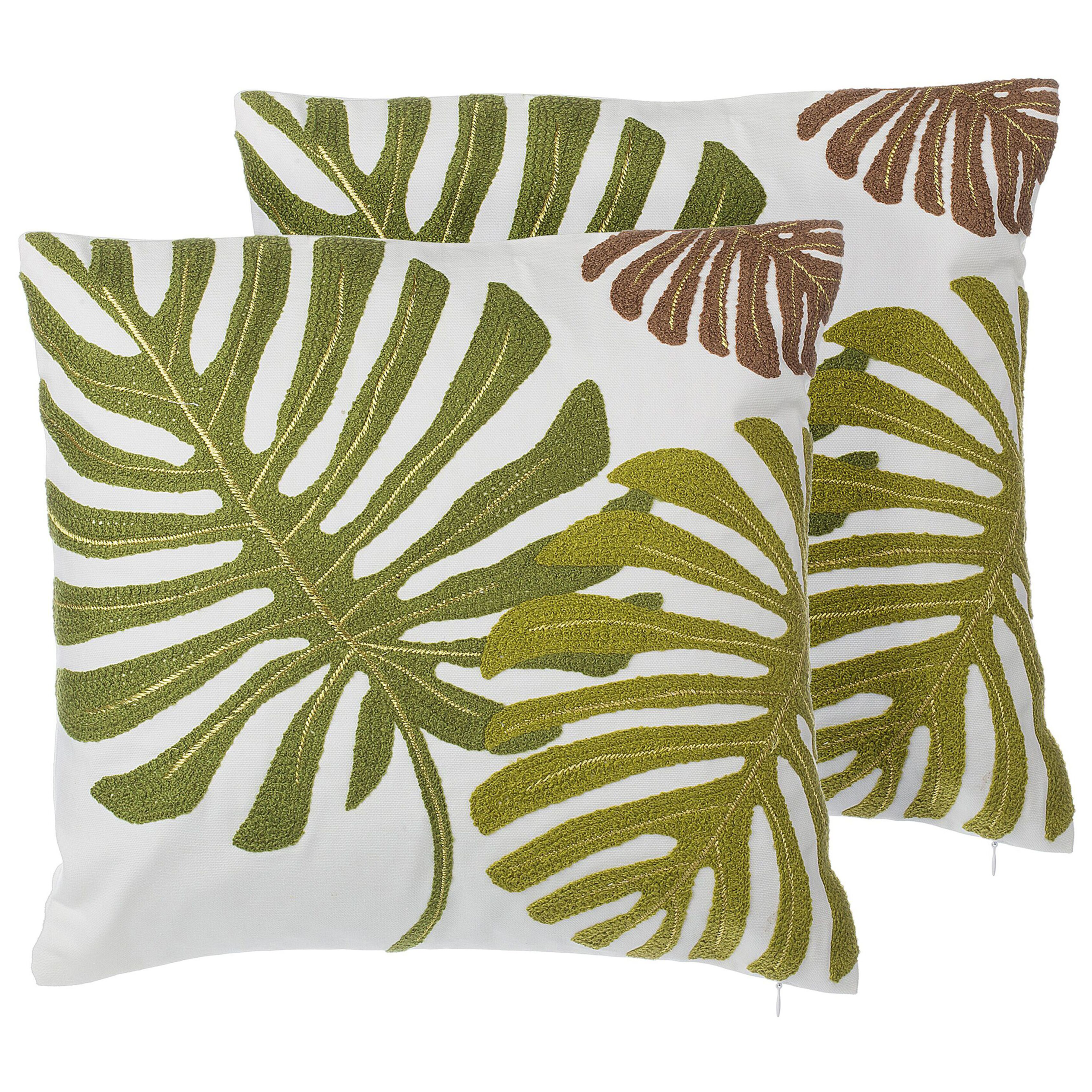 Set med 2 prydnadskuddar ZENOBIA 45 x 45 cm Bomull Mörkgrön Växtmotiv