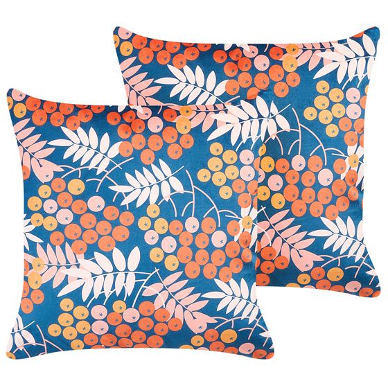 Set med 2 prydnadskuddar SUMAC 45 x 45 cm Sammet Flerfärgad Växtmotiv