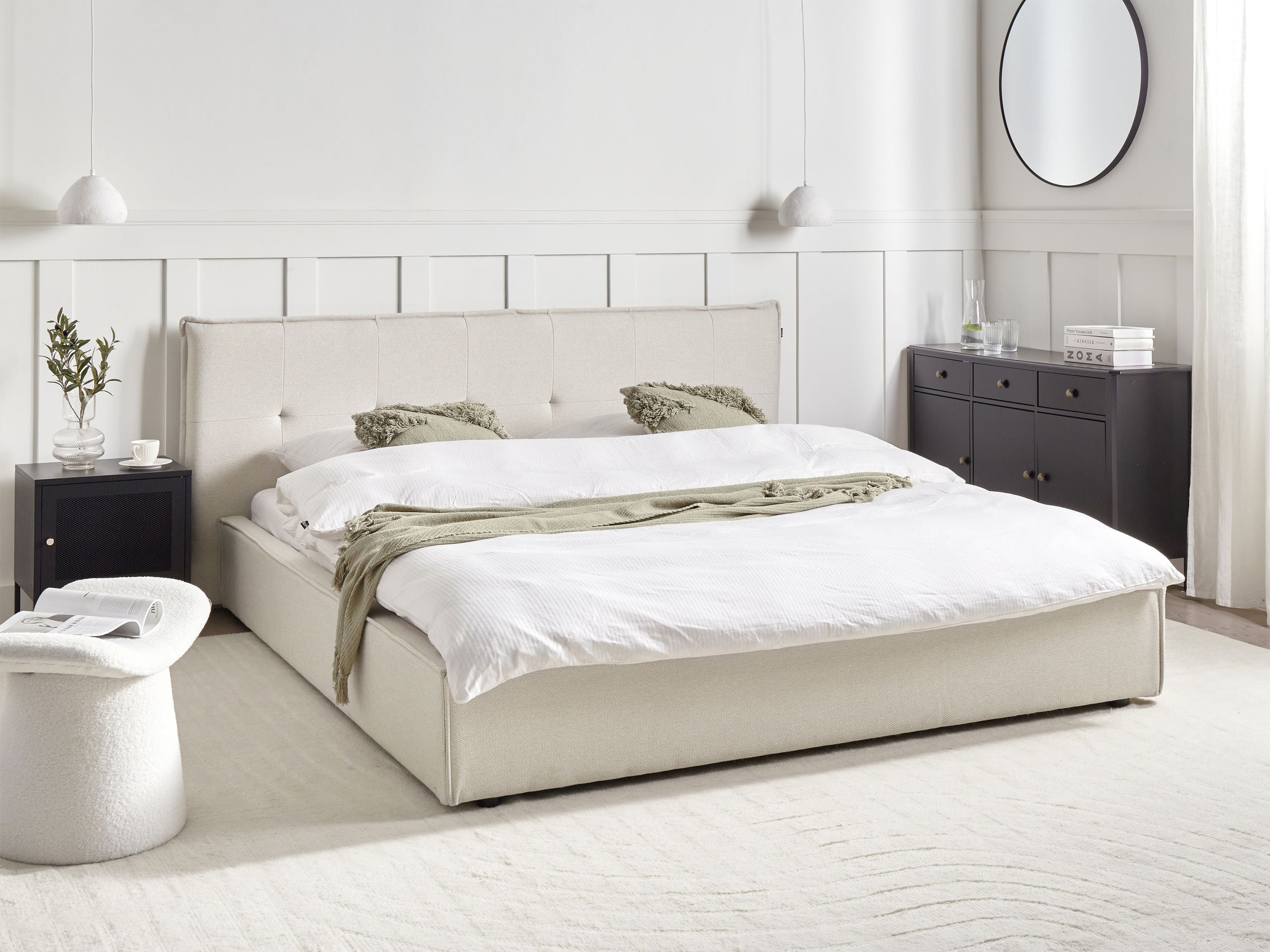 Säng med lamellram Konstlinne LESTRE 180 x 200 cm Off-White
