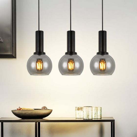 NETTLIFE Vintage pendellampa, 3 lågor, glaspendellampa, E27, industriell lampa för matsalen, höjdjusterbar