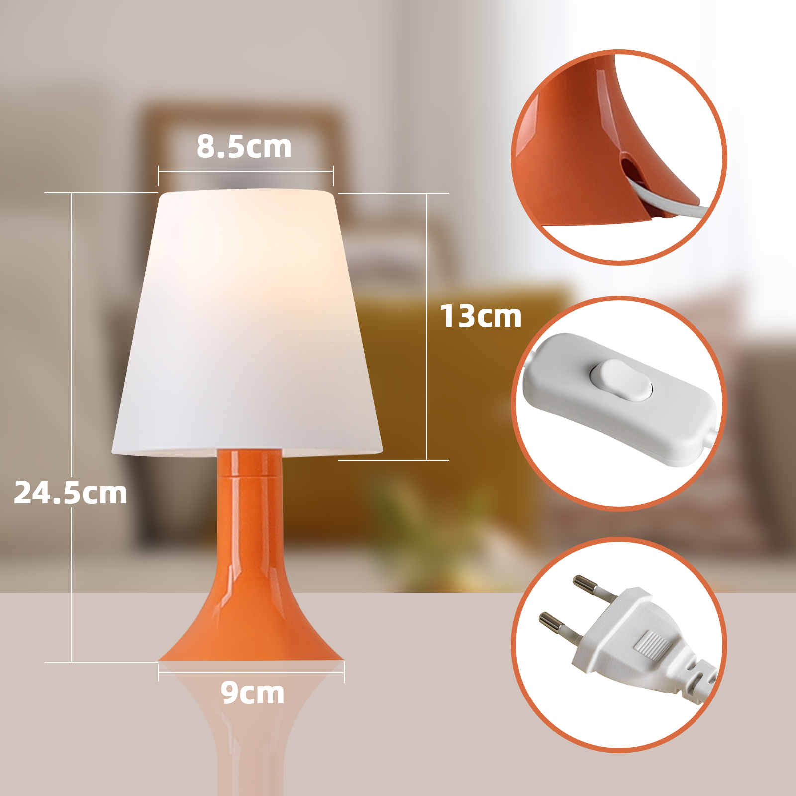 NETTLIFE Nattduksbordslampa, vardagsrum, bordslampa, med sladd - bordslampset, 2 små, glödlampor, E14 modern, orange