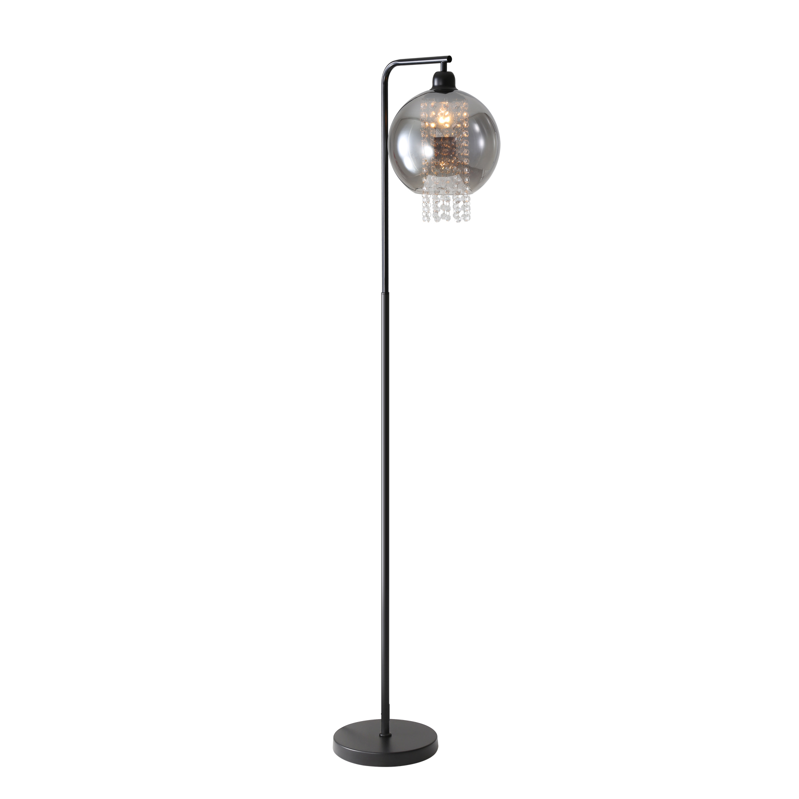 NETTLIFE - inomhusgolvlampa, 1 låga, E27, rökgrå, stor kristallgolvlampa för kontorssoffa