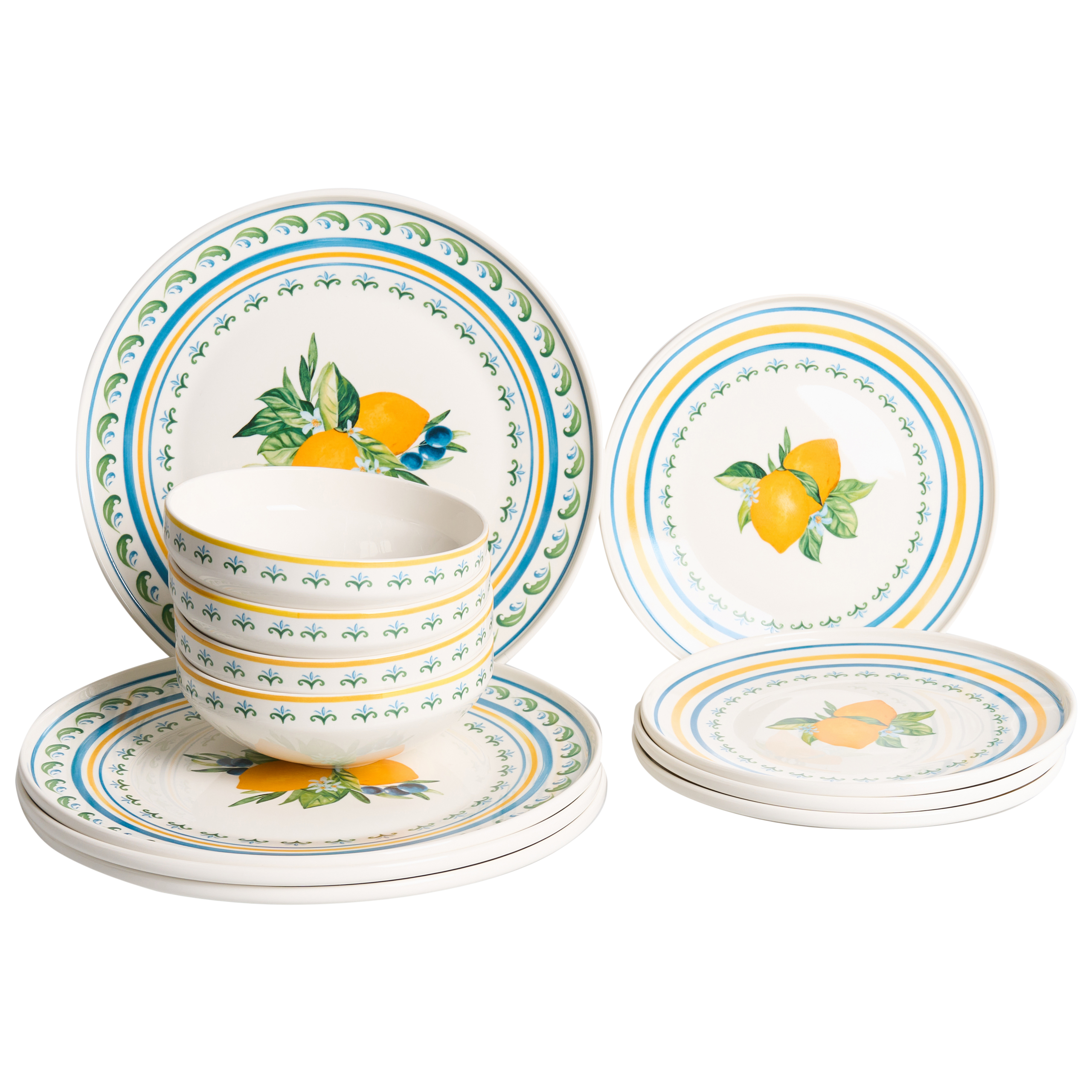 Set med 12 matserviser TARRAGON Porslin Vit/ Grön