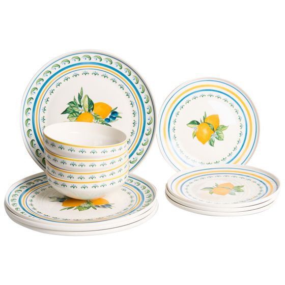 Set med 12 matserviser TARRAGON Porslin Vit/ Grön