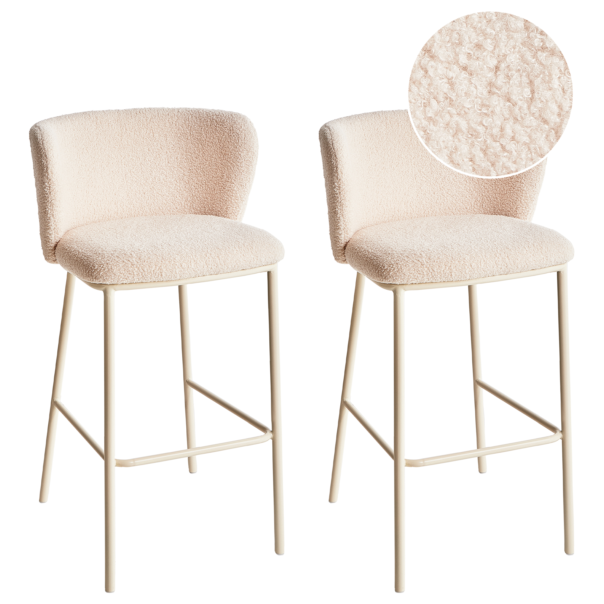Set med 2 barstolar MINA II Bouclé Ljusbeige