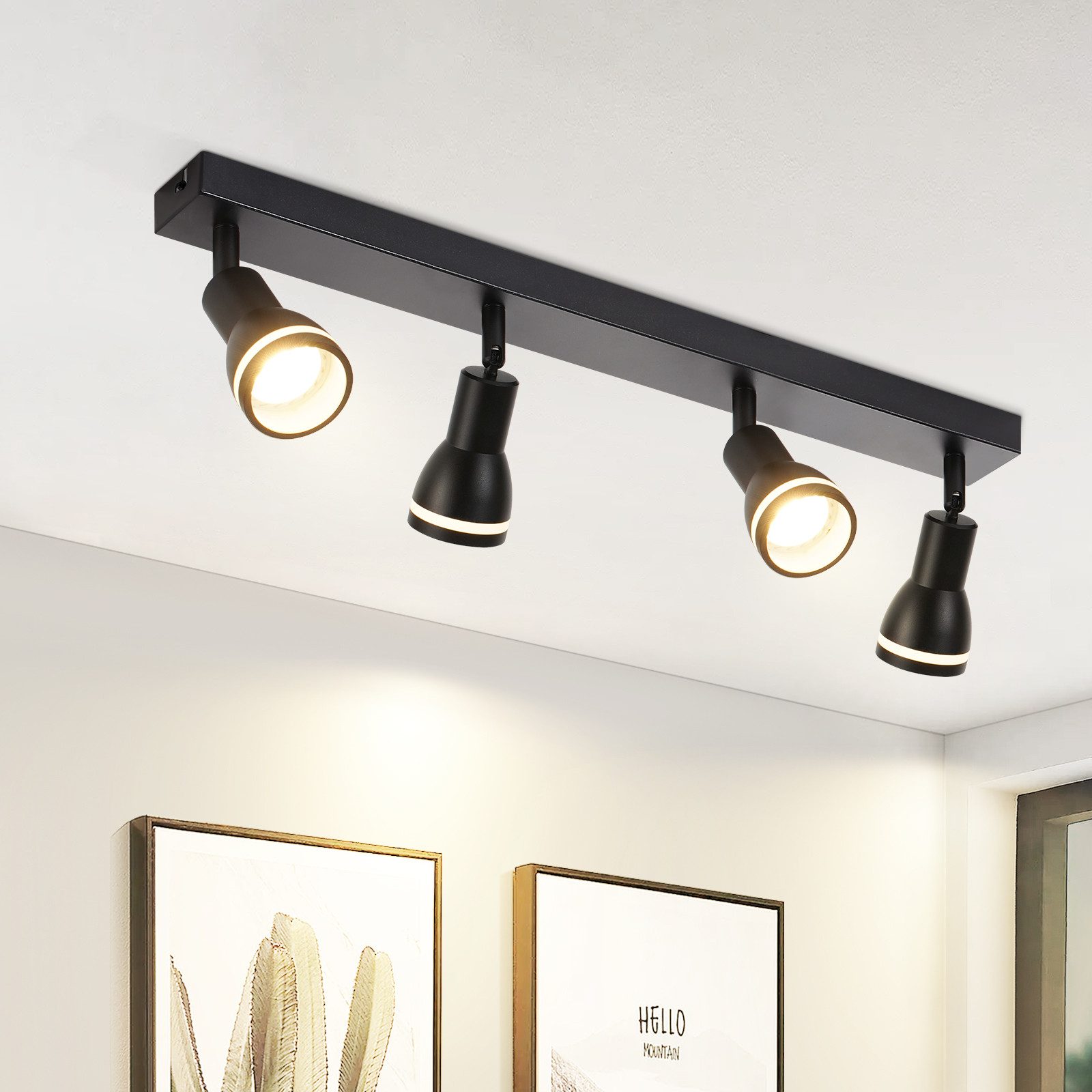 NETTLIFE Taklampa 4 Spots Svart: Metalltaklampa GU10 Inomhus Roterbar Spot Utan Glödlampor