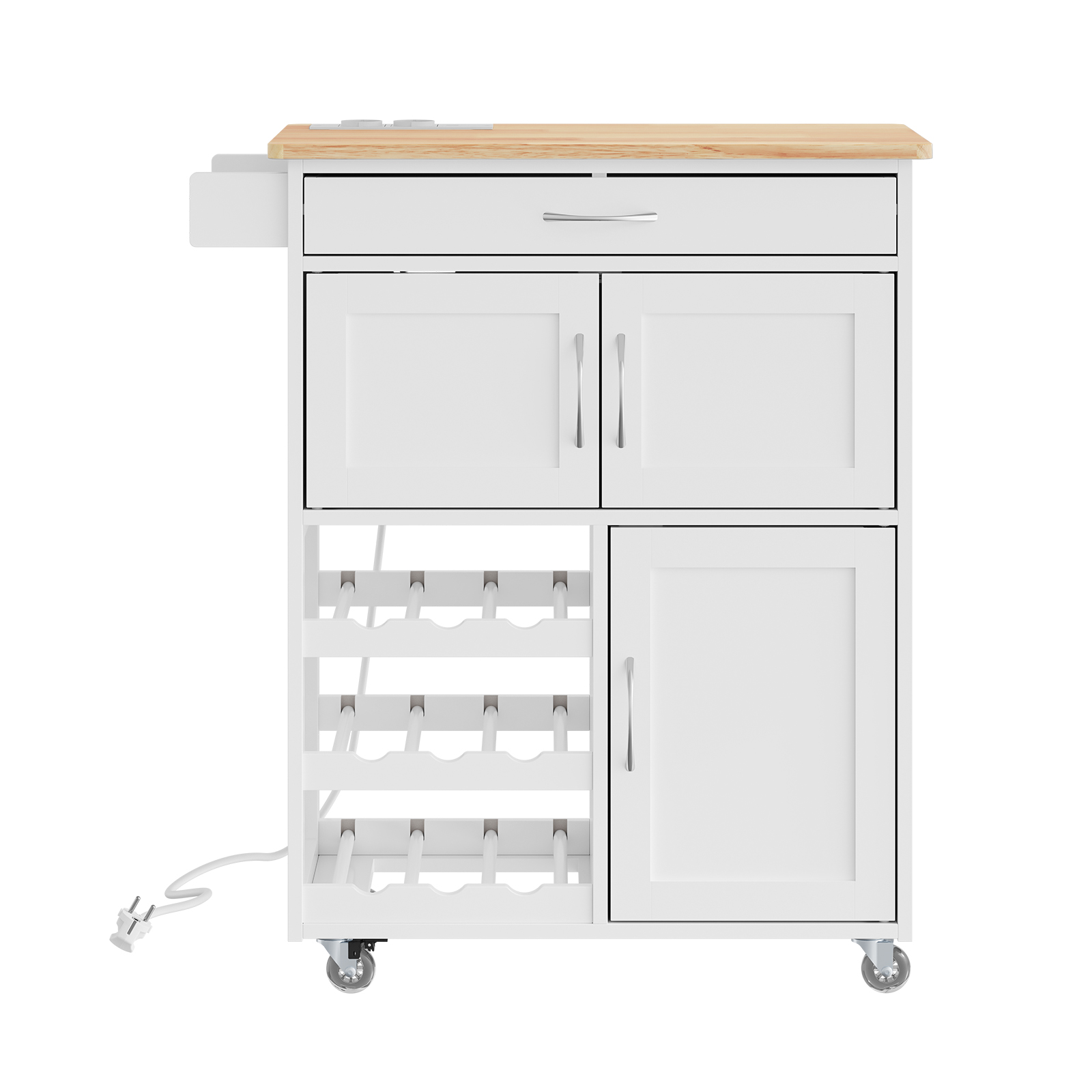 Köksvagn med utdragbar eluttag, vit, 67x37.6x87 cm, FKW45-E-WN