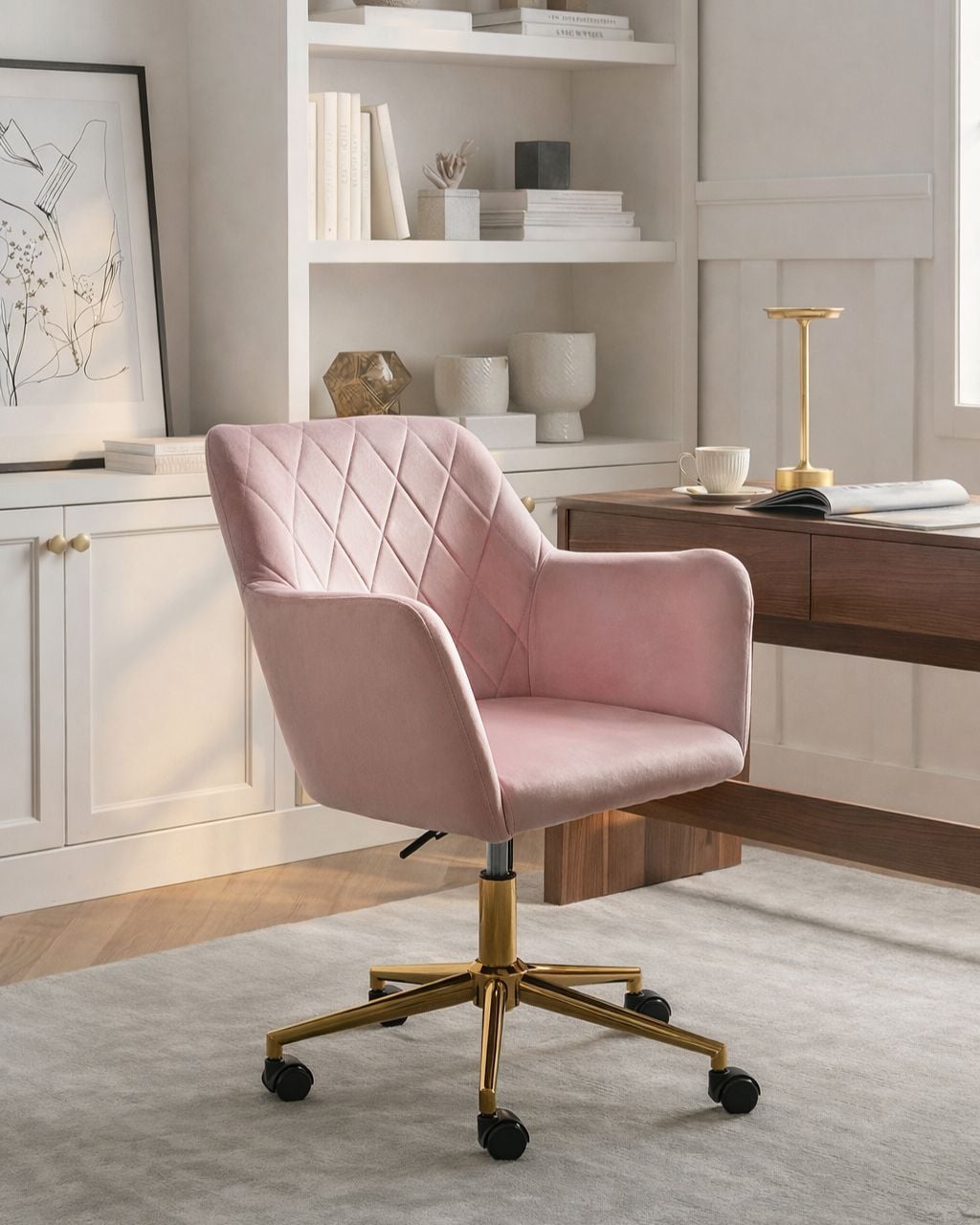 Skrivbordsstol LELORIA Sammet Pastellrosa