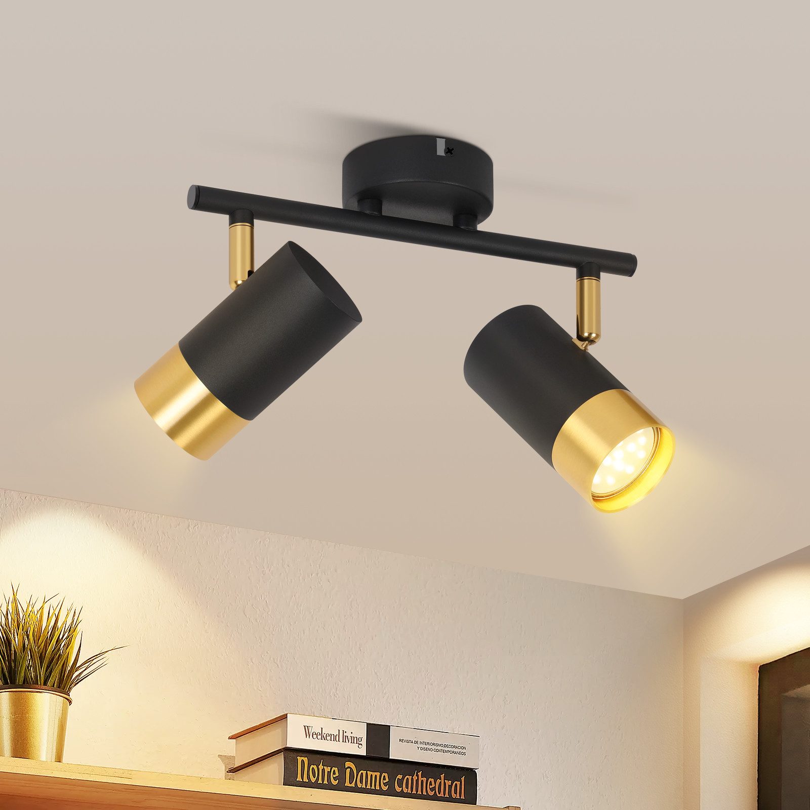 NETTLIFE GU10 taklampa hall svart guld vintage - spotlight 350° vridbar för vardagsrum sovrum kök