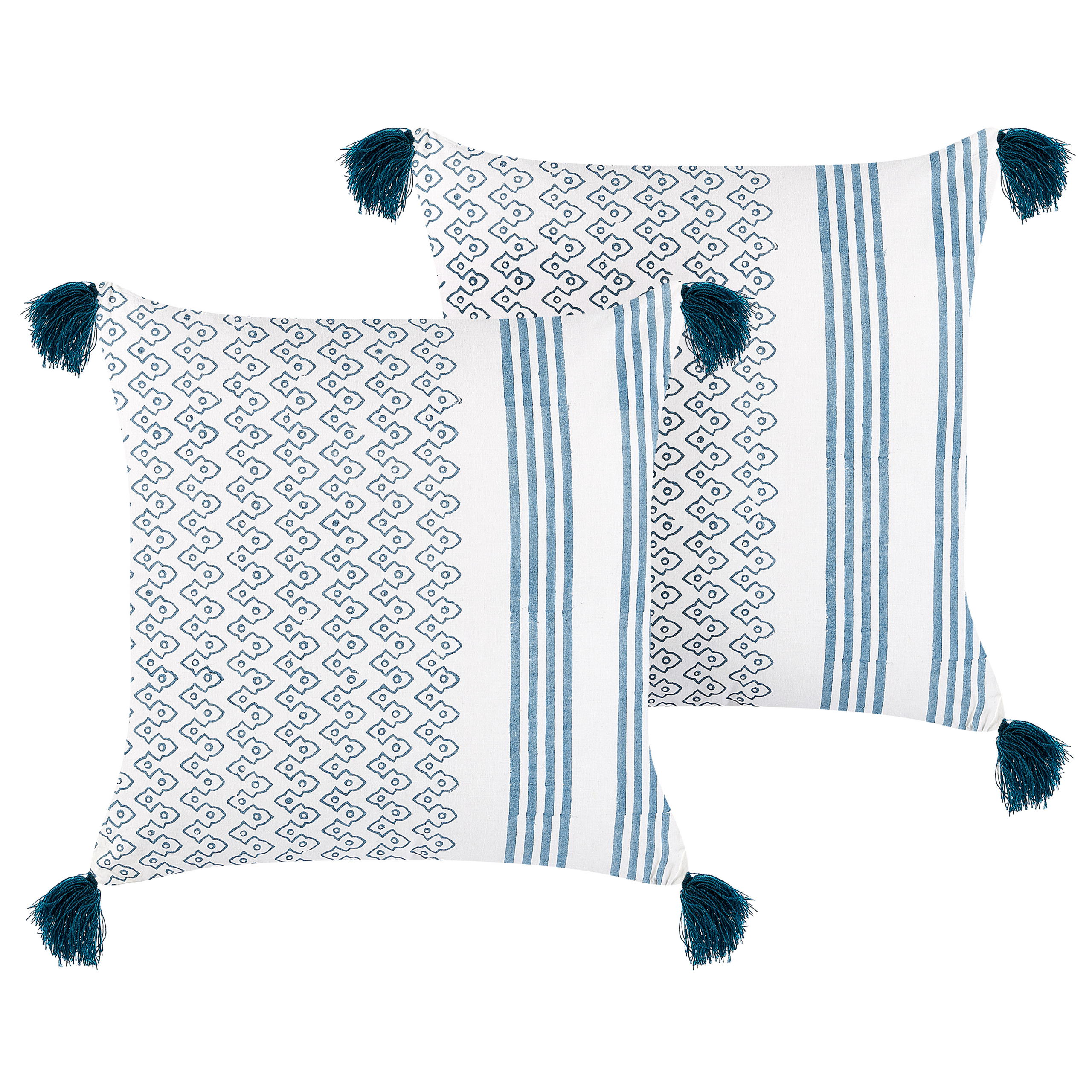 Set med 2 prydnadskuddar TILIA 45 x 45 cm Bomull Blå Geometriskt tryck