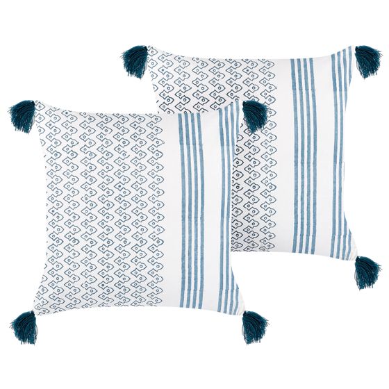 Set med 2 prydnadskuddar TILIA 45 x 45 cm Bomull Blå Geometriskt tryck