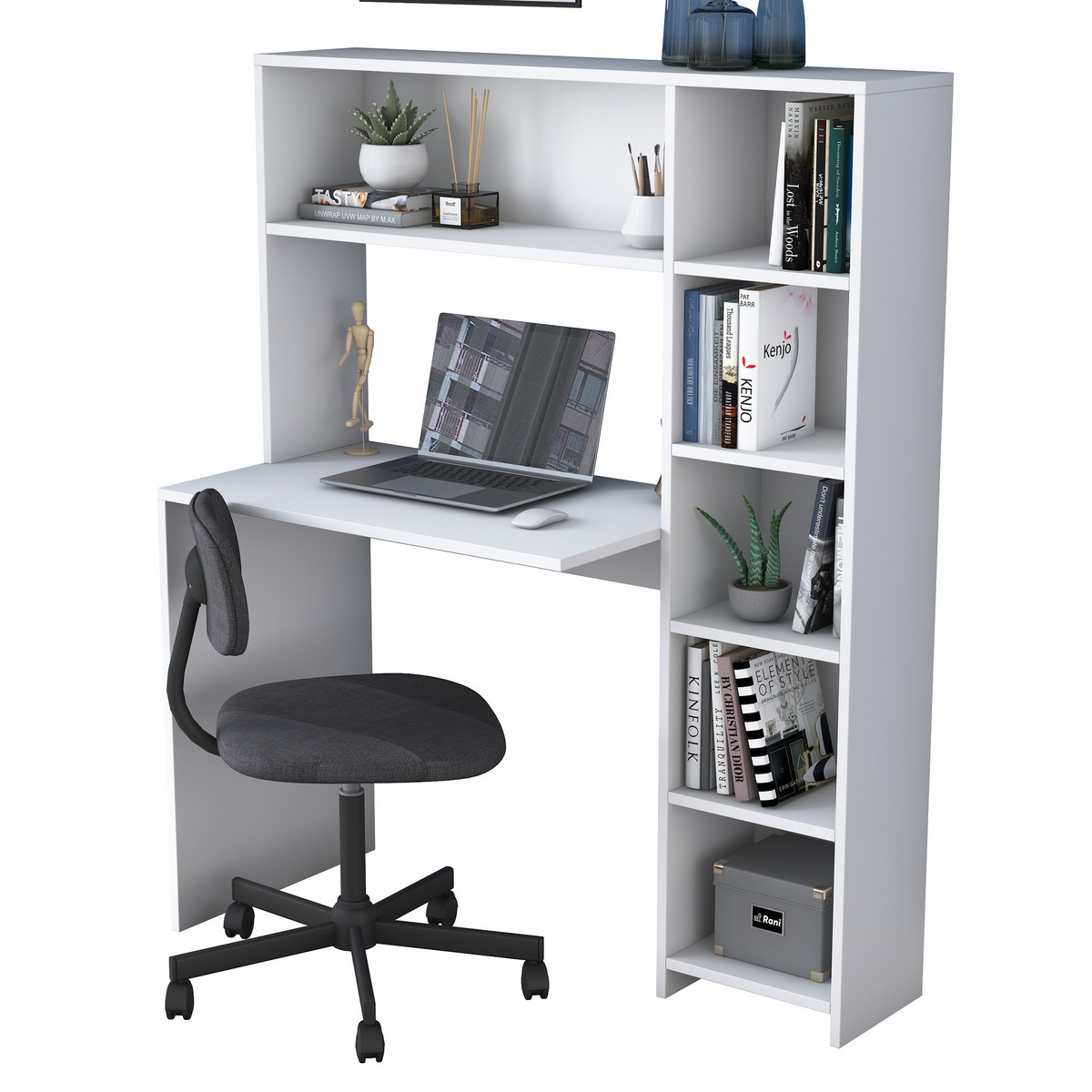 Norda Design Modernt studiebord med bokhylla, 100% melaminbelagt, 113,2 x 141,8 x 40 cm | Stilrent och funktionellt
