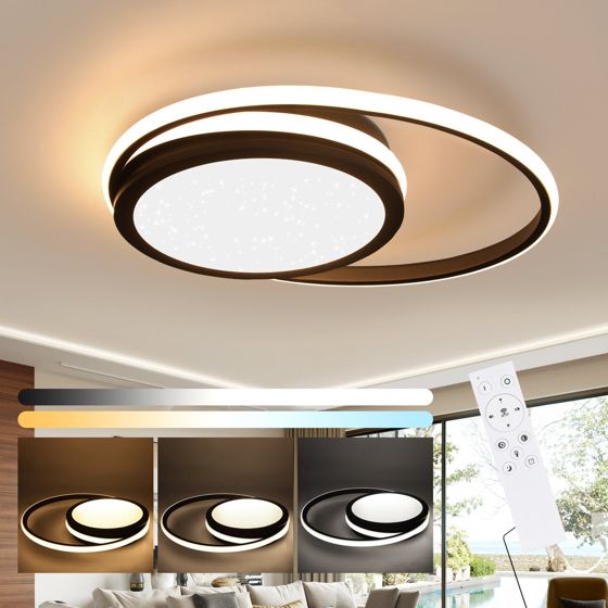 NETTLIFE LED - taklampa, för vardagsrum - dimbar, svart, lampa, modern, rund, lampa, 56W, med stjärnhimmelsmönster, för sovrum