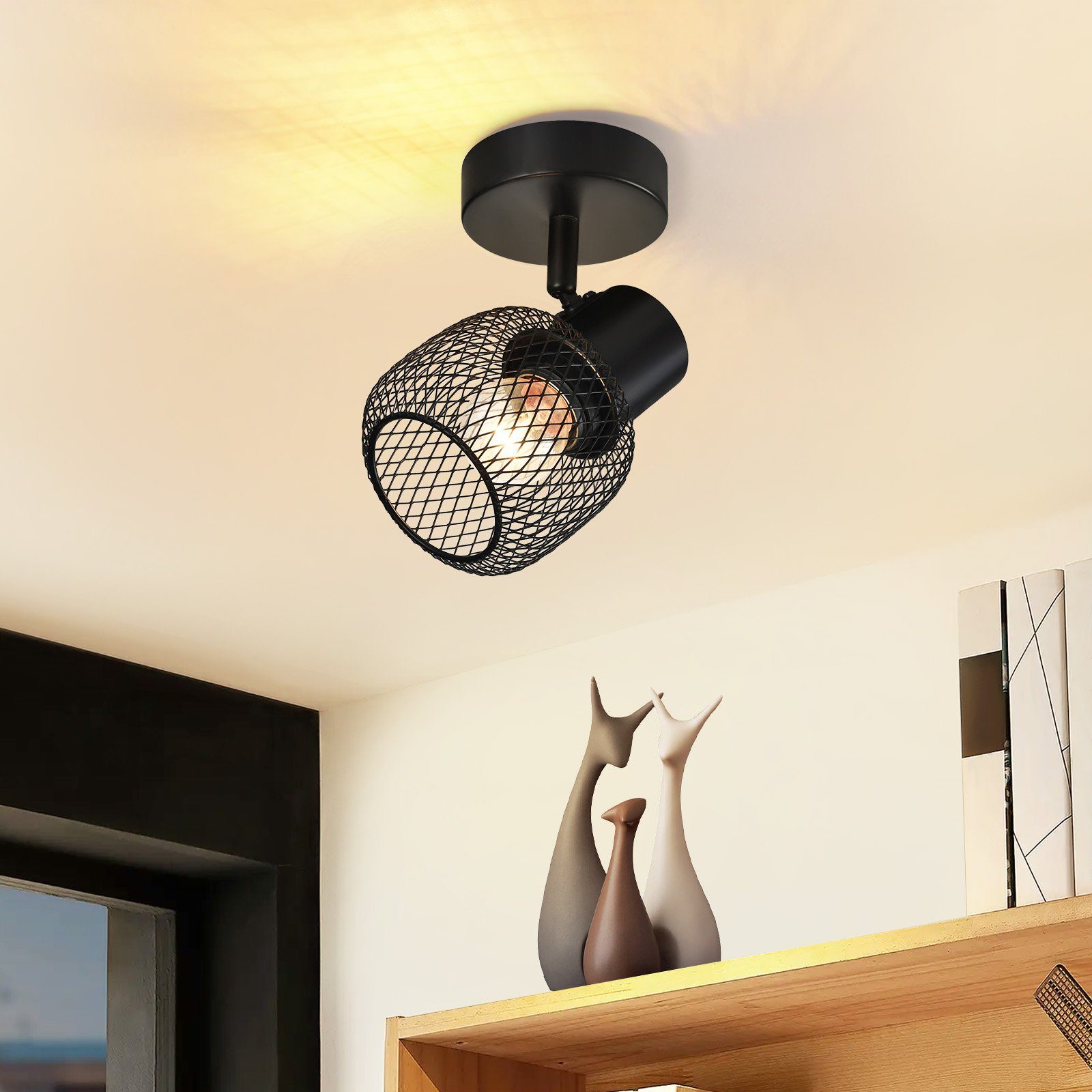 NETTLIFE taklampa, spotlight, svart metall, vintage - halllampa, 330° 40 W
