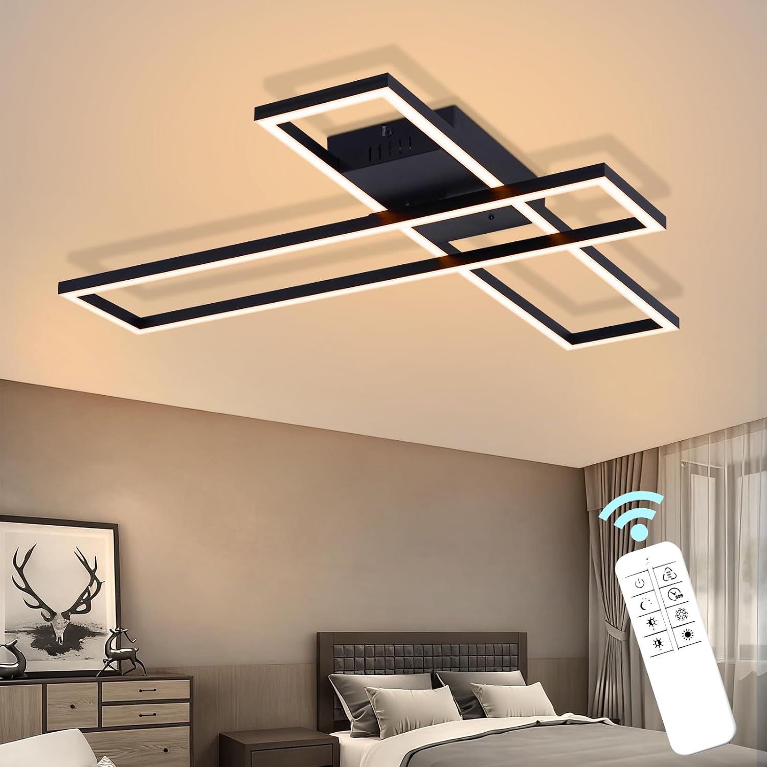 NETTLIFE LED-taklampa, modern svart, vardagsrum, 56W/42W, dimbar, rektangulär design