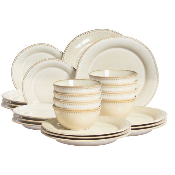 Set med 24 matserviser CHERVIL Stengods Ljusbeige