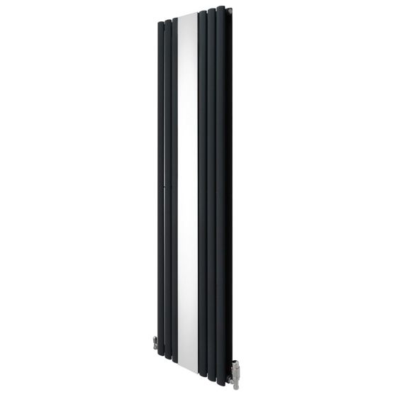 Oval spegelradiator och ventiler - 1800 mm x 500 mm - antracitgrå