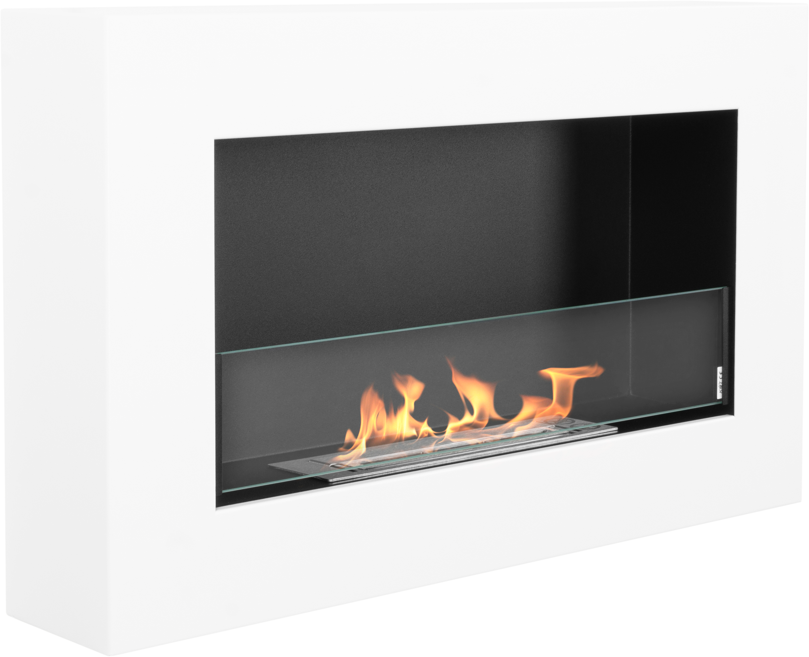 bioetanolkamin väggmonterad 650 × 400 Box med säkerhetsglas – matt vit