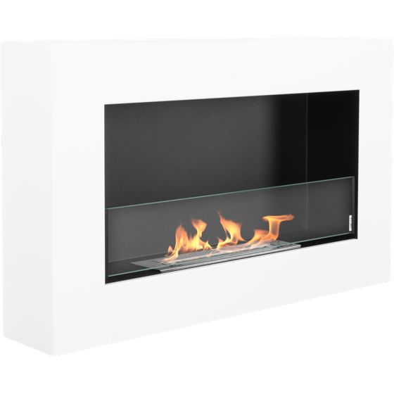 bioetanolkamin väggmonterad 650 × 400 Box med säkerhetsglas – matt vit