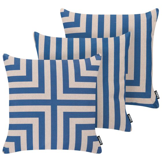 Set med 3 utomhusdynor APIOS Geometriskt tryck 45 x 45 cm Beige/ Blå
