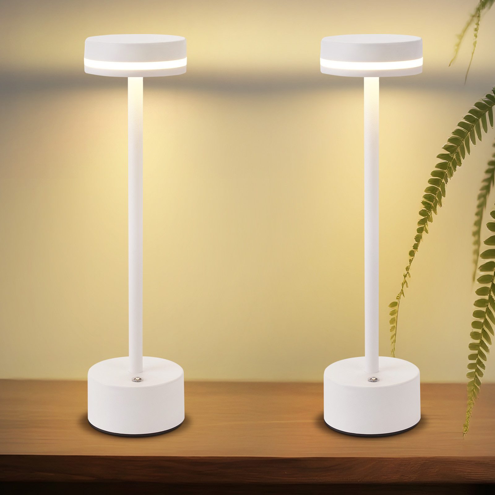 NETTLIFE LED-bordslampa, trådlös och laddningsbar, dimbar med touchkontroll, USB-C, vit, 2 st.