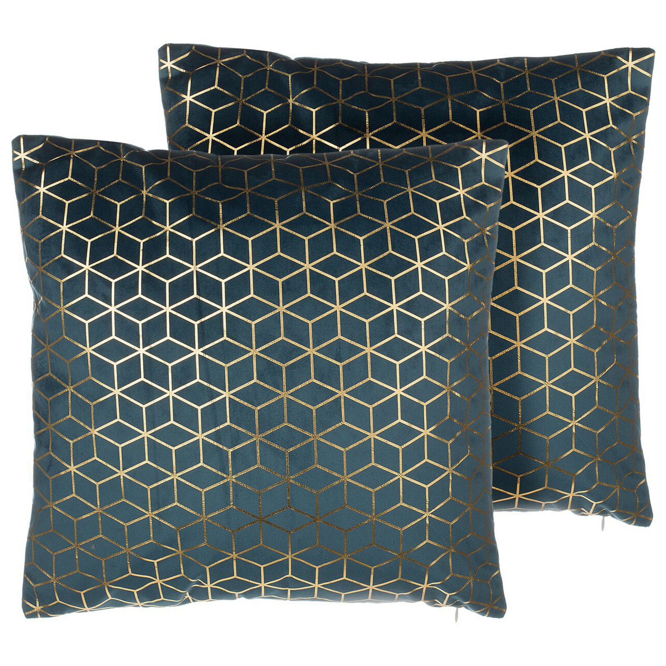 Set med 2 prydnadskuddar CELOSIA 45 x 45 cm Sammet Blågrön Geometriskt tryck