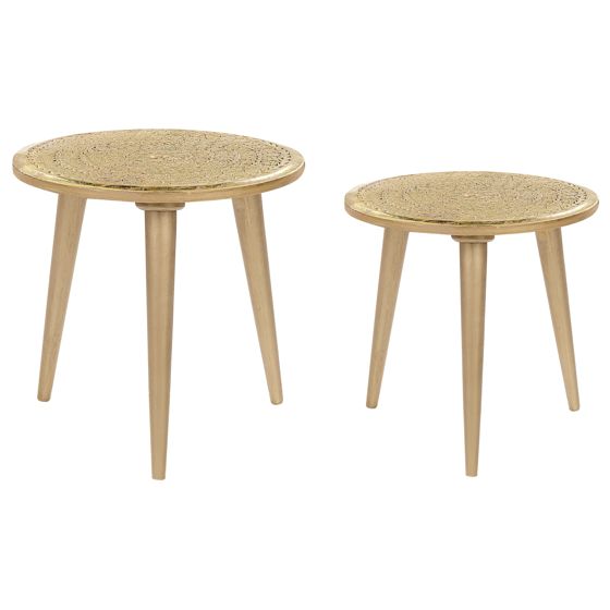 Set med 2 sidobord NARRA Mangoträ Guld