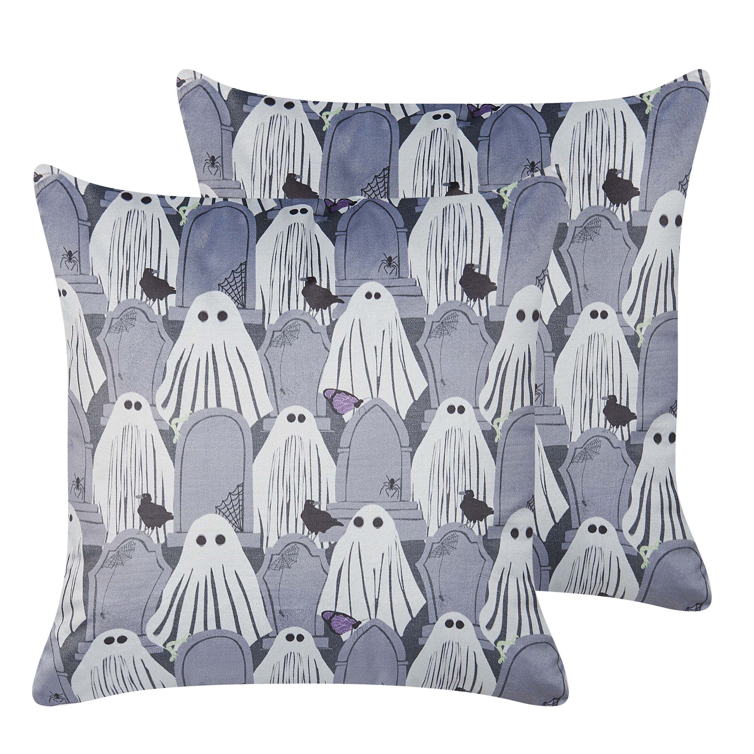 Set med 2 prydnadskuddar FANATE 45 x 45 cm Sammet Grå Abstrakt tryck