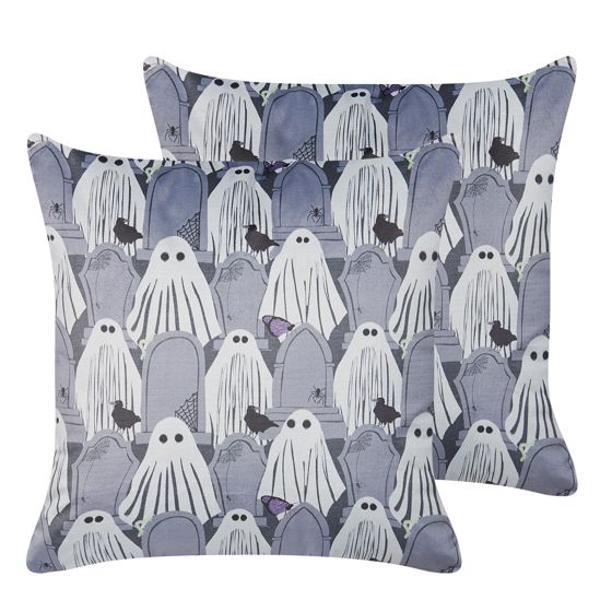 Set med 2 prydnadskuddar FANATE 45 x 45 cm Sammet Grå Abstrakt tryck