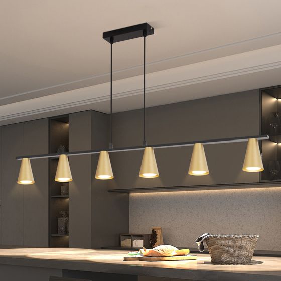 NETTLIFE pendellampa för matbord, pendellampa GU10: 6 ljuskällor, matrumslampa, svartguldmetall, modern industriell stil