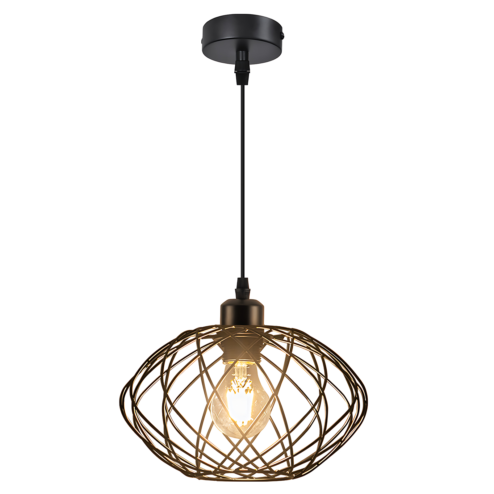 NETTLIFE - pendellampa, industriell, svart, pendellampa - Vintage - metallpendellampa, E27, retrostil