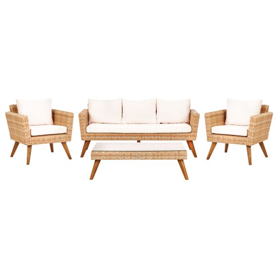 Trädgårdssoffgrupp med bord 5-sits VITTORIA XL Konstrotting Off-White