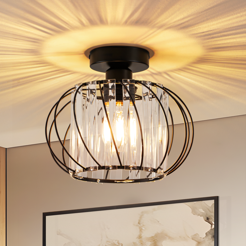 NETTLIFE taklampa modern kristalltaklampa: svart halllampa E27 vintage kökslampa med metallram inuti