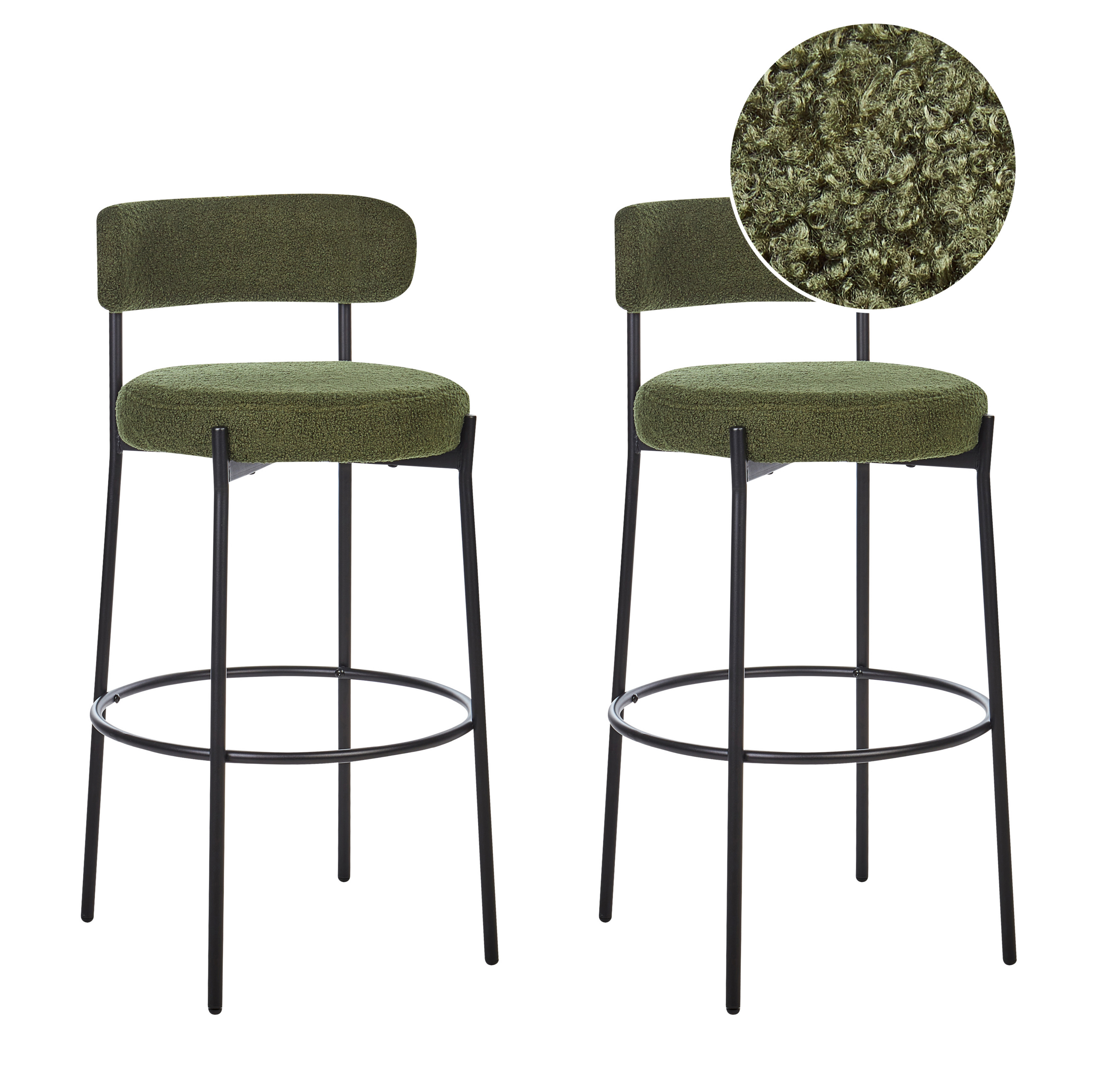 Set med 2 barstolar ALLISON Bouclé Grön