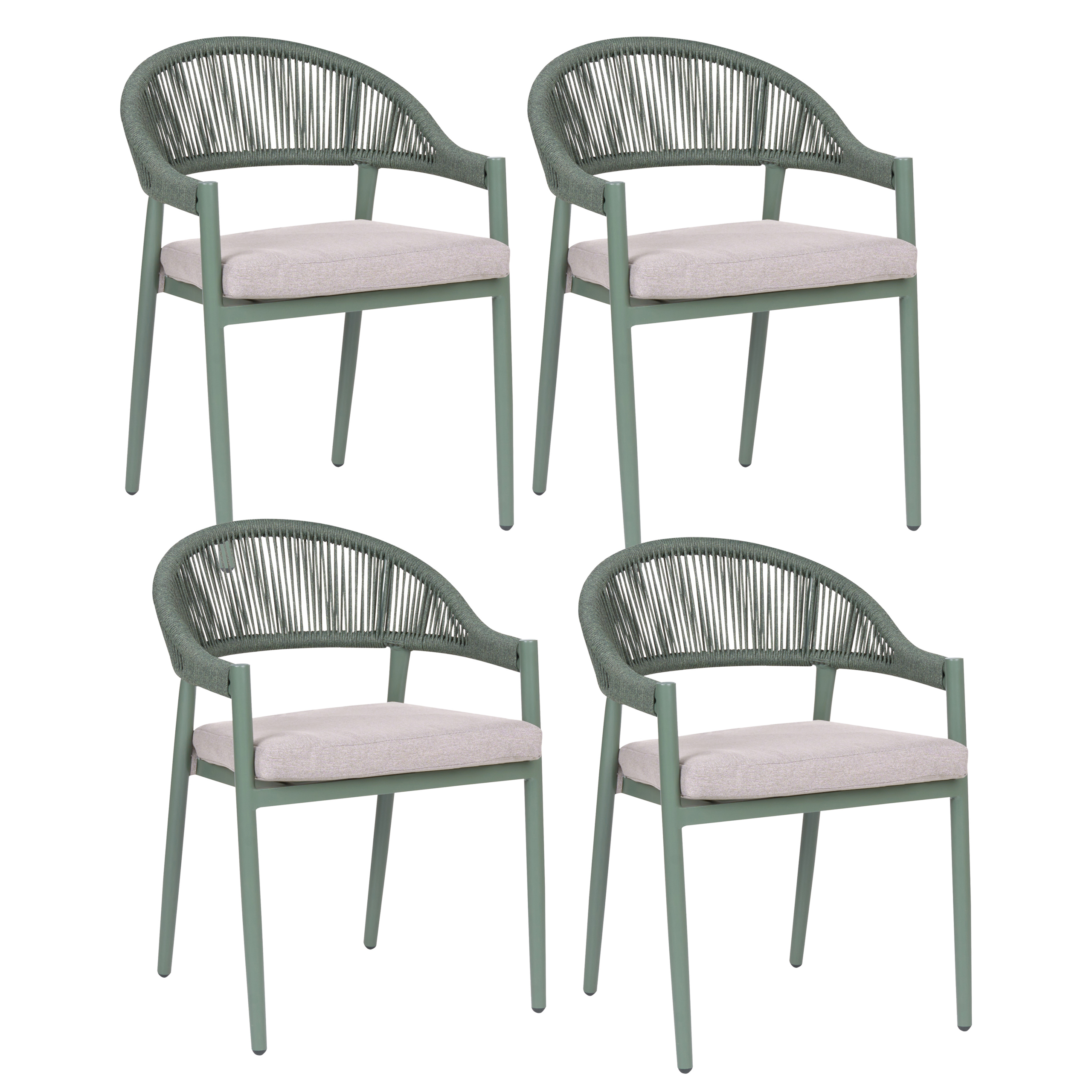 Set med 4 stolar med dynor ORMEA Metall Grön