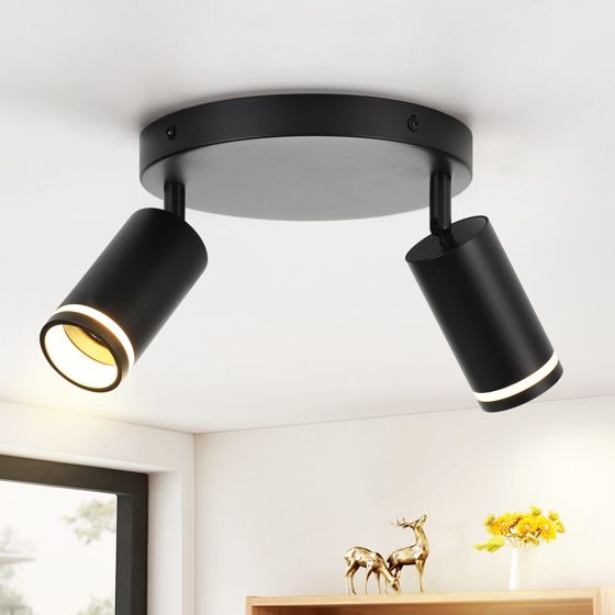 NETTLIFE LED - taklampa med 2 lågor - svart taklampa GU10 vridbar spotlight i trä utan lampa