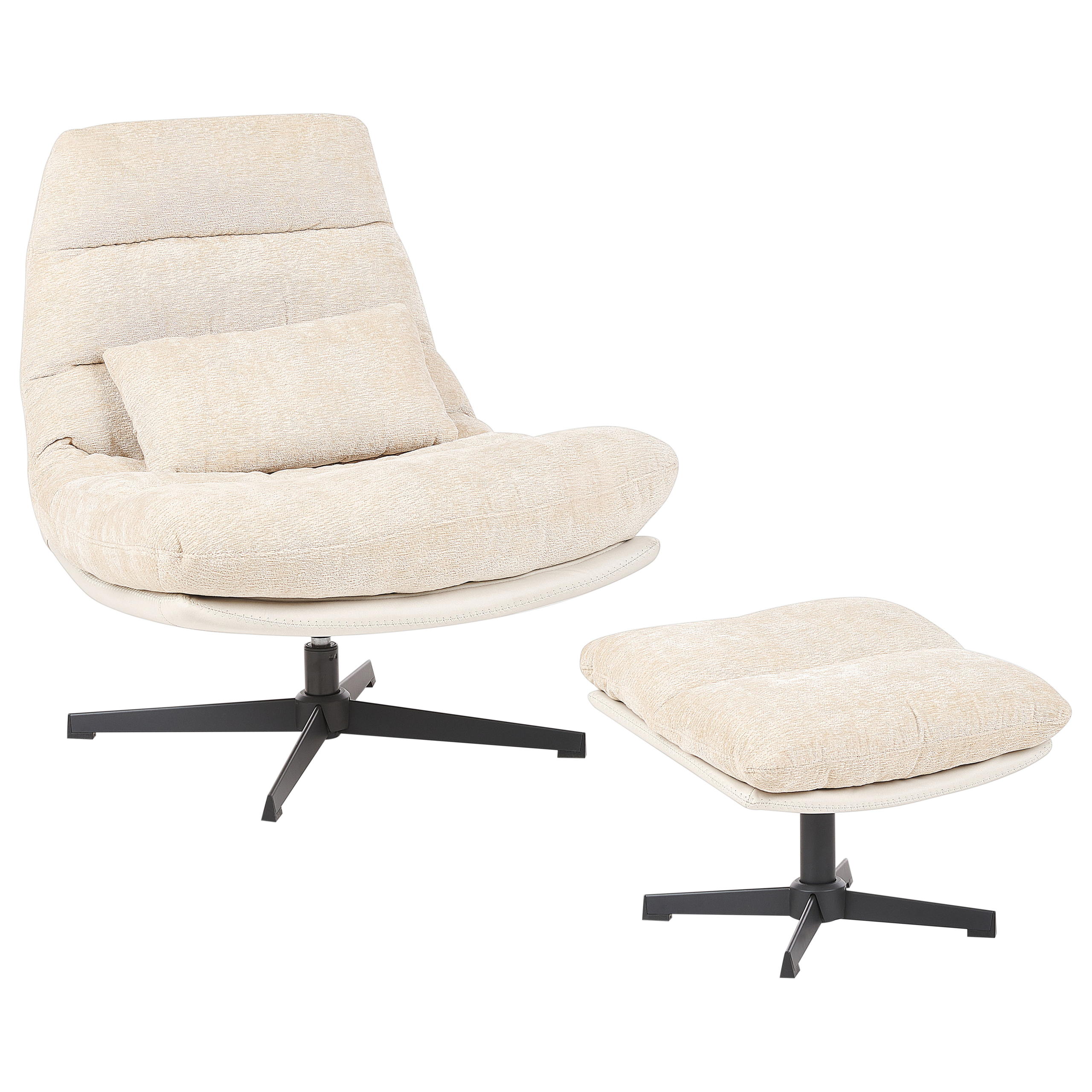 Svängbar fåtölj TOVIK med fotpall Chenille Ljusbeige