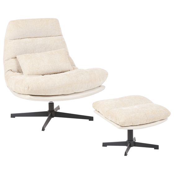 Svängbar fåtölj TOVIK med fotpall Chenille Ljusbeige
