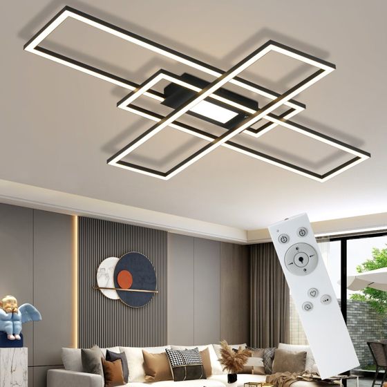 NETTLIFE LED - taklampa, vardagsrumslampa, svart, modern, dimbar Lampa med fjärrkontroll, 50 W, för sovrum, stor För kök