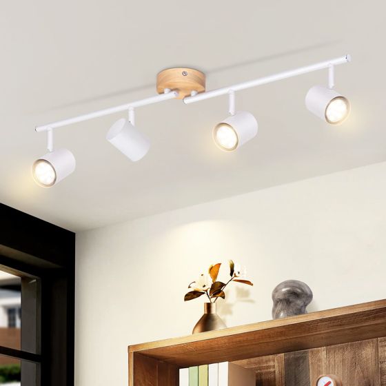 NETTLIFE LED - taklampa med 4 lågor - vit taklampa GU10 vridbar spotlight i trä utan glödlampa
