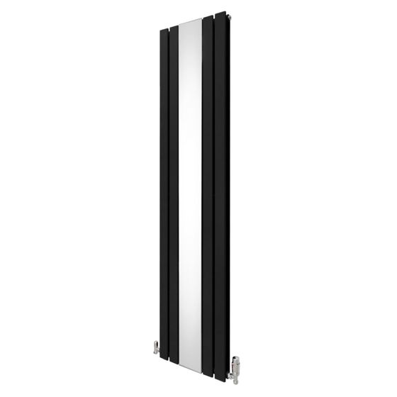 Platt spegelradiator med ventiler - 1800 mm x 425 mm - svart