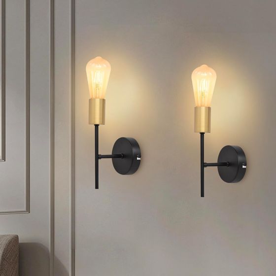 NETTLIFE Vintage - inomhusvägglampa, E27, Industriell, 1 ljuskälla, svart, retrometall, 2 st.