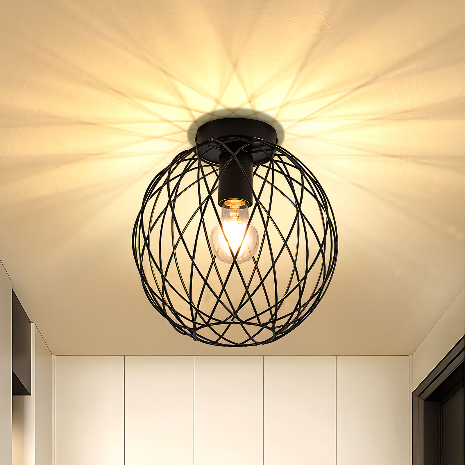 NETTLIFE industriell taklampa, svart Vintage - halllampa, rund, E27, 1 ljuskälla, retro metall