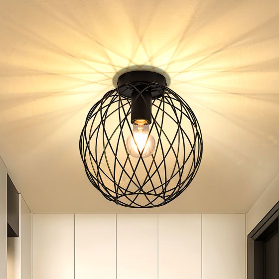 NETTLIFE industriell taklampa, svart Vintage - halllampa, rund, E27, 1 ljuskälla, retro metall