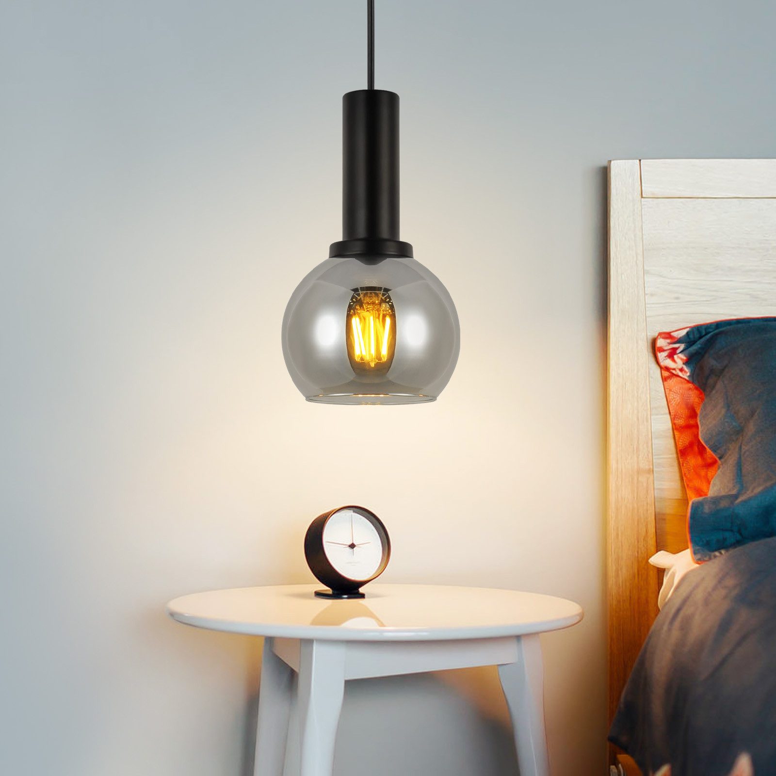 NETTLIFE Vintage pendellampa för matbord - Industriell svart glaspendellampa med 1 ljuskälla E27
