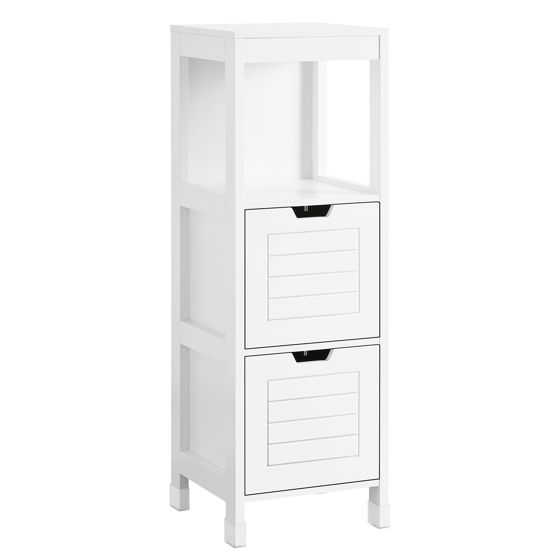 SoBuy Badrumsskåp – Smal Förvaringsenhet med 2 Lådor – Kompakt Förvaringsskåp för Toalett och Små Utrymmen i Trä, Stilfullt Badrumsmöbel, Vit, 30x89x30 cm, FRG127-W