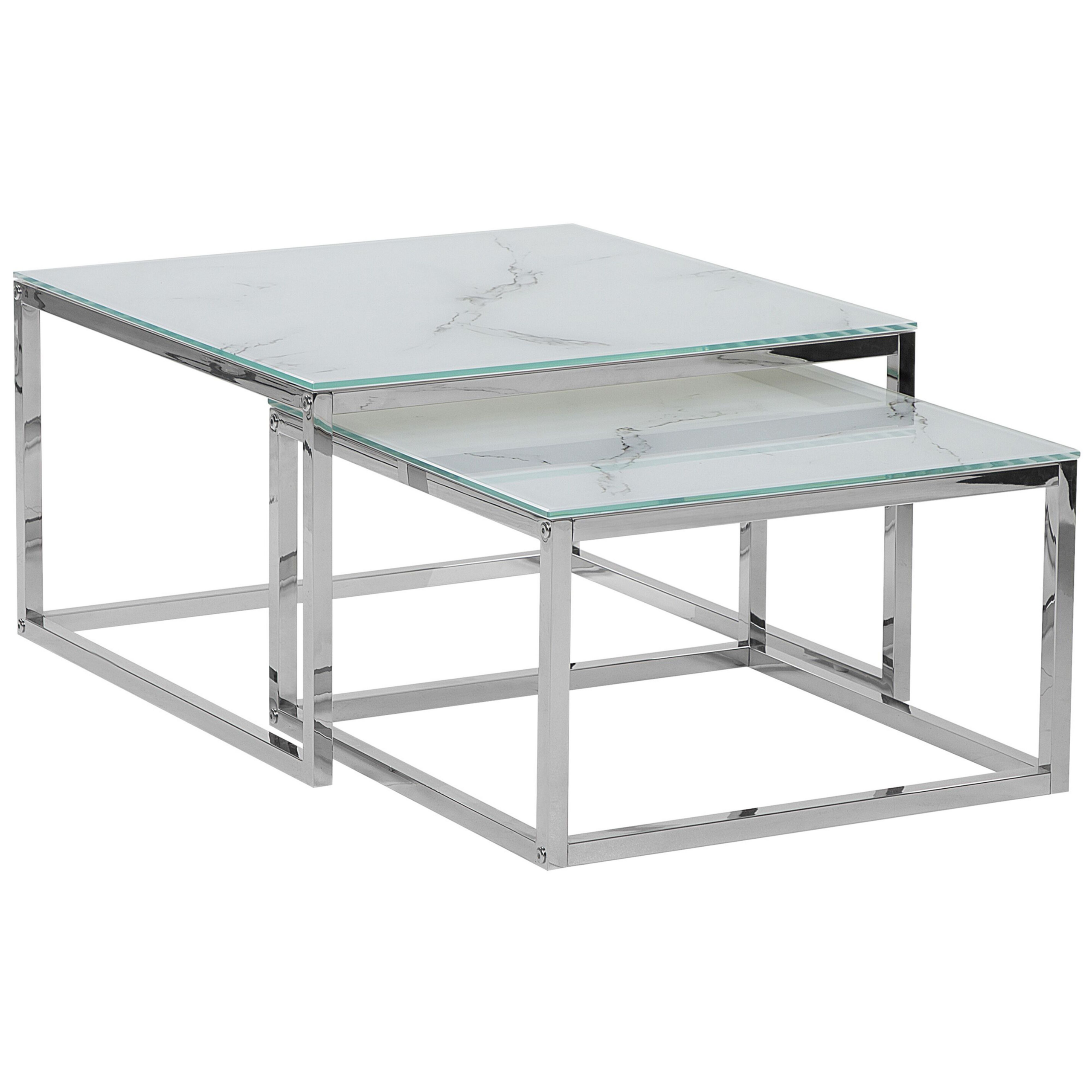 Set med 2 soffbord BREA Härdat glas Vit marmor