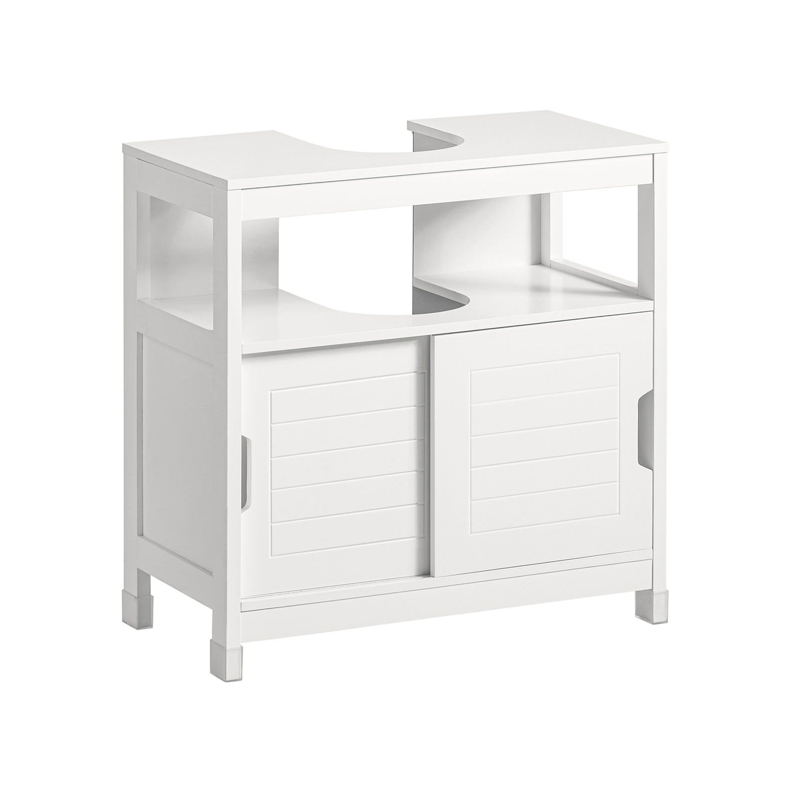 SoBuy Underskåp med Skjutdörrar, Smalt Badrumsskåp för Små Utrymmen, Toaletthandfatsskåpsorganisatör, Golvskåp för Badrumshandfat, Vit, 60x30x61cm, FRG128-II-W